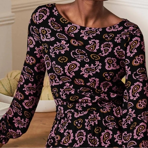 Boden NEW Women’s Evelyn Jersey Midi Dress Azalea Intricate Paisley Black 10L - Picture 2 of 16
